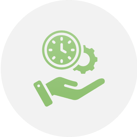 Hand holding clock and gear icon.